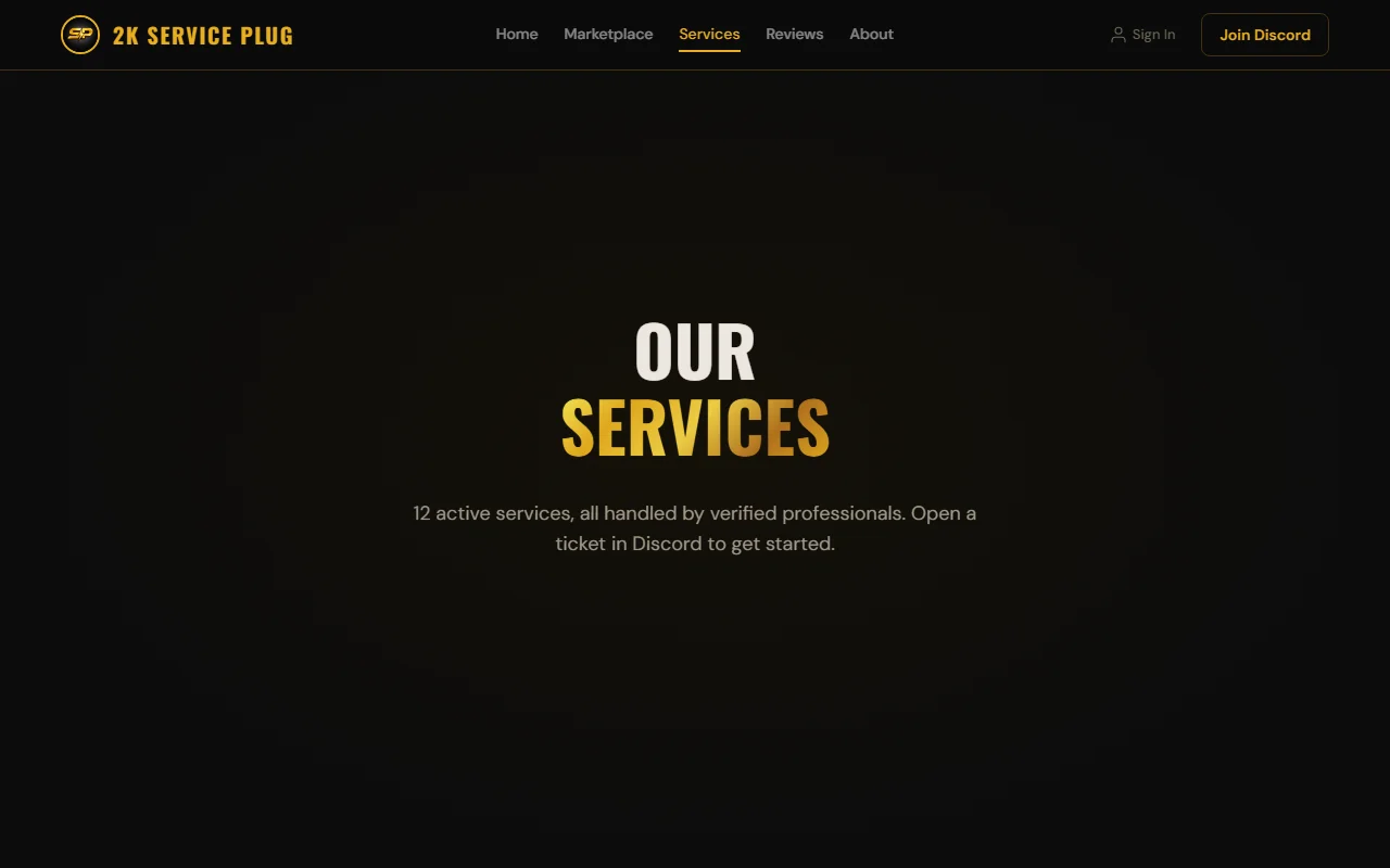 2K Service Plug services page showing 12 active services