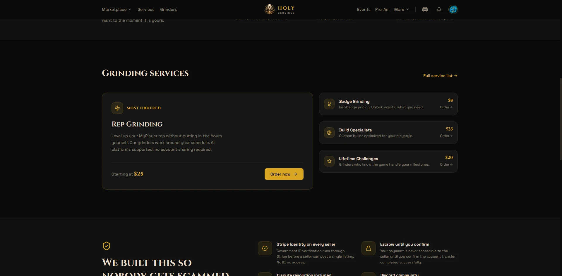 Service categories and pricing tiers