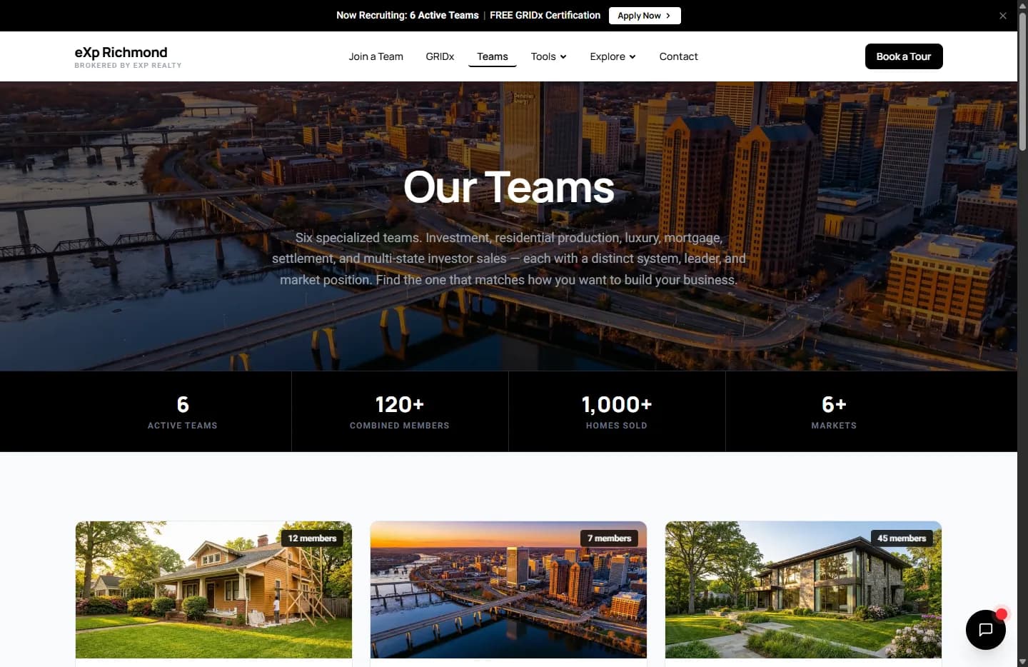 eXp Richmond teams page with agent profiles and team cards
