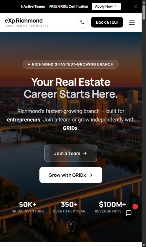 eXp Richmond mobile homepage view with responsive layout
