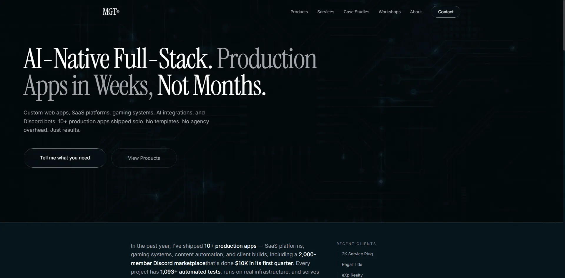 MGT Website homepage hero section