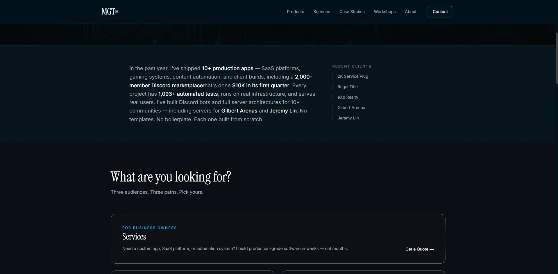 MGT Website full homepage