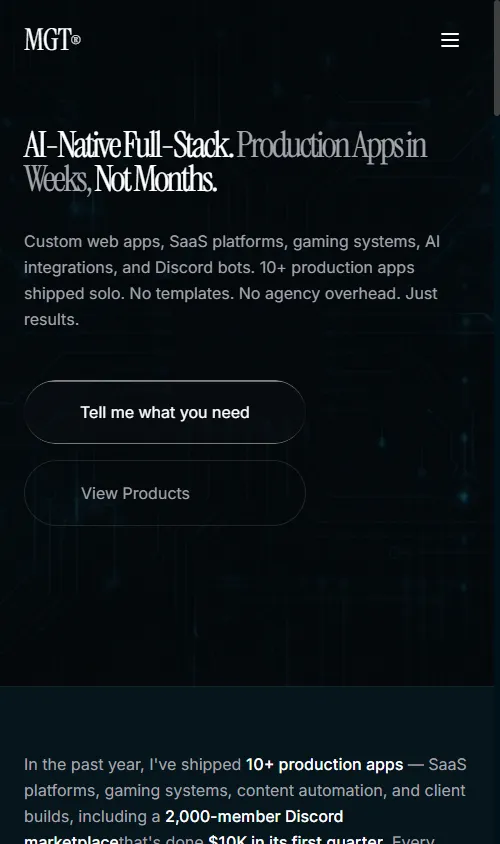 MGT Website mobile view (390px)