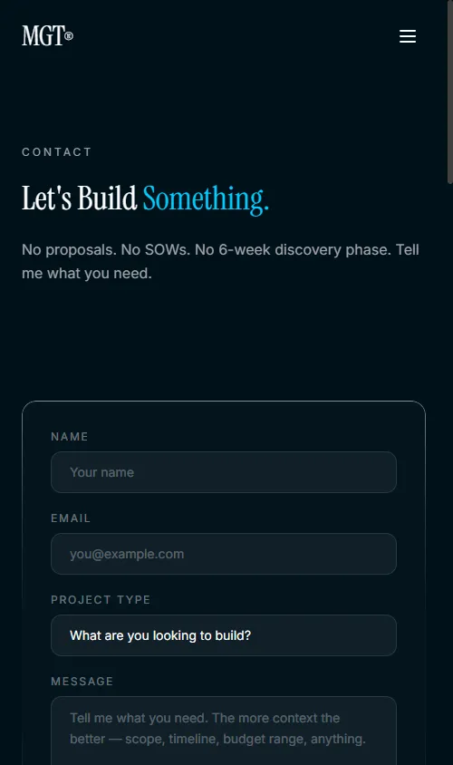 Contact page mobile view